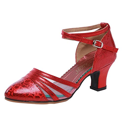 TangDao Damen Salsa Latin Tanzschuhe Tango Schuhe Riemchen Blockabsatz Pumps (Rot, Numeric_37)
