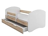 Kinderbett Jugendbett mit einer Schublade und Matratze Weiß ACMA II (160x80 cm + Schublade, Eiche Sonoma)
