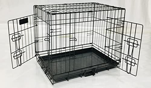 BUNNY BUSINESS Hundekäfig aus Metall, zusammenklappbar, mit 2 Türen, rutschfest, kaufest, Metall, strapazierfähig, 122 cm, silberfarben