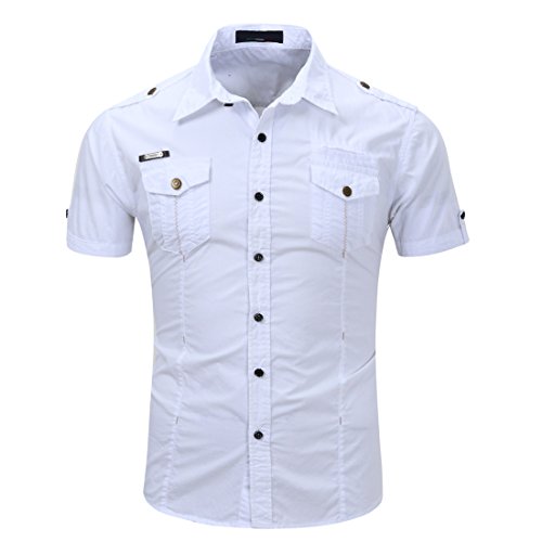 Herren Klassisch Kurze Ärmel Arbeit Shirts Größen Normale Passform (XXXL, Weiß)