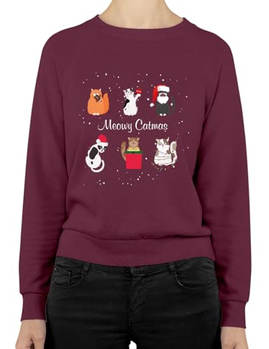 Shirt-Panda Damen Weihnachten Sweater · Meowy Catmas · Frauen Christmas Pullover · Süßes Outfit für Weihnachtsfeier · Seatshirt für Heiligabend · Xmas · 80% Baumwolle · Lady Fit