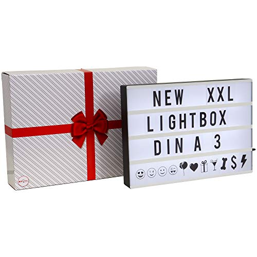 B.K.Licht I Leuchtschild I LED A4 Lightbox I Letter Box I Lichtbox I USB und Batterie I 90 Dekobuchstaben in schwarz I inkl. Symbole