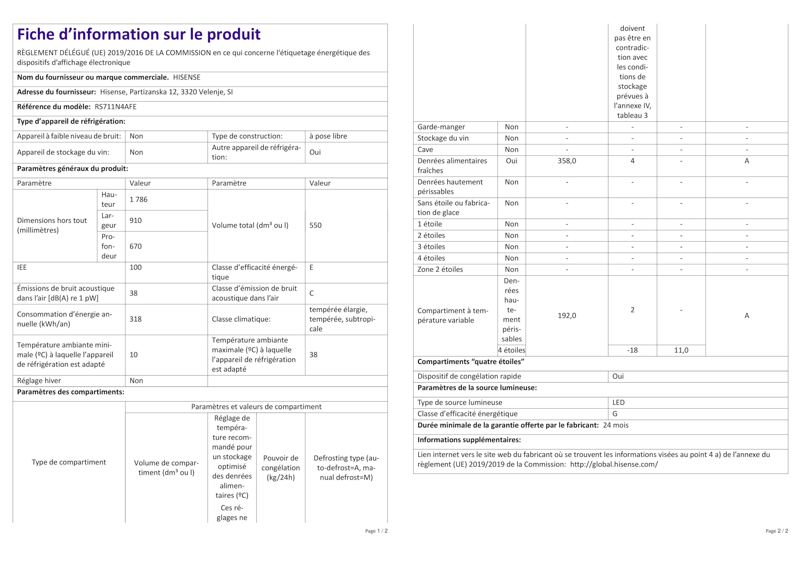 Hisense RS711N4AFE Kühlschrank Side by Side, 550 Liter, Schwarz, Total No Frost, Convert active Zone, E-Klasse, Invertermotor