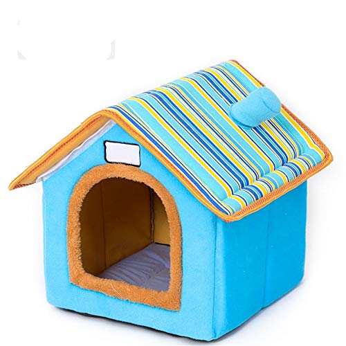 XGWML Winter-Katze Hundehütte Warm Herausnehmbare Und Waschbare Hundehütte Katze Zwinger Haustier-Nest-Chimney House Nest Pet Supplies Pulverblau Blau Braun S M L (Blue,M)