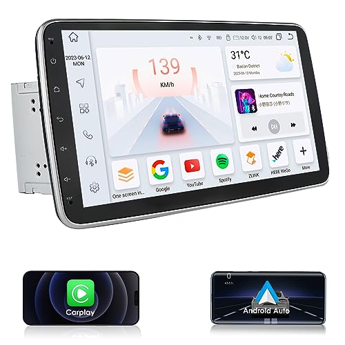 Doppel -DIN -Auto -Stereo -Radio mit drahtlosen Apple CarPlay Android Auto, 10,1"Abnehmbarer rotierbarer neigbarer GPS Navi Bluetooth, Support Backup -Kamera, Audio -Videoempfänger 8-Core 4+32G