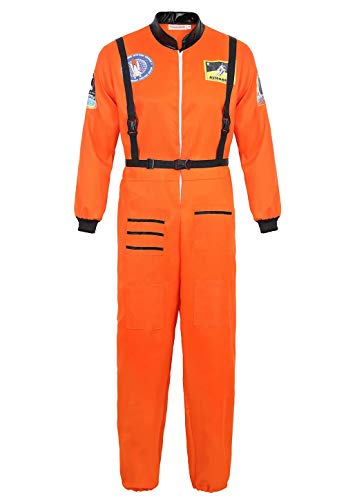 Josamogre Astronauten Kostüm Erwachsene Herren Kostüm Astronaut Weltraum Raumfahrer Halloween Cosplay Orange 2XL