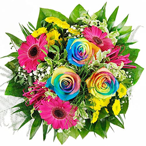 Farbenfrohe Blumen - Rainbow Disco - Blumenstrauß mit Regenbogenrosen