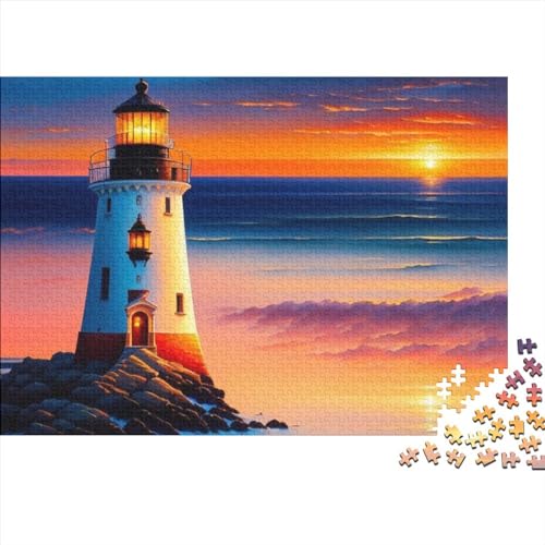 Sonnenuntergang Leuchtturm Welle Strand Erwachsene Spaß 500 Teile Puzzle Heimdekoration Bildung Spiel Spielzeug Spielzeug Intellektuelles Spiel Entspannung und Intelligenz 500 Stück (52 x 38 cm)