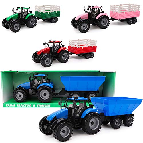 Toyland® Reibungsbetriebener Traktor mit Anhänger - Blau - Boys Farm Toys