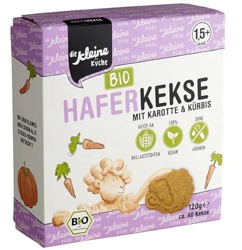 die Kleine Küche Biologische Baby Haferkekse mit Karotte & Kürbis 18+ Monate 120 gr. VEGAN BIO Baby Kleinkind Snack, ohne Zusatzstoffe