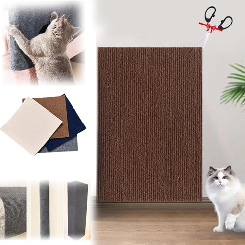 Cat Scratching Mat 39.4’’ X 23.6’’, Cat Scratch Furniture Protector, Trimmable Self, Adhesive Cat Couch Protector, Cat Wall Scratcher for Couch, Wall, Bed (Brown,11.8 * 39.4in)