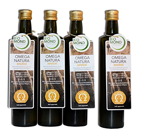 Omega 3 6 9 Natura Speise Öl von BIOMOND / 4 x 500 ml/Aktion 3 PLUS 1 GRATIS: Sie sparen 34,95 € / ungefiltert/frisch gepresst/aus 6 BIO Speiseöle