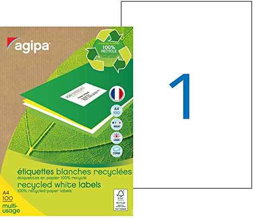 agipa 101195 Recycling Vielzweck-Etiketten, 210 x 297 mm, weiß