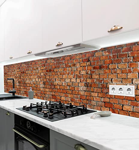 Küchenrückwand mit roten Backsteinen | selbstklebend-Folie | Wandtattoo | Küche | Klebefolie | Tapete-selbstklebend | Küchen Zubehör | Displayhersteller