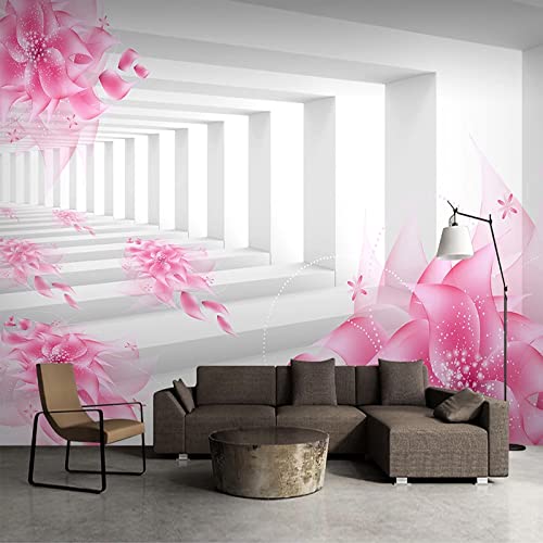 Yimesoy Benutzerdefinierte Wandbild Tapete Rosa Blumen 3D Stereoskopischen Erweiterten Raum Tv Hintergrund Wandmalerei Tapeten Für Wohnzimmer Dekor 400Cm(W)×280Cm(H)