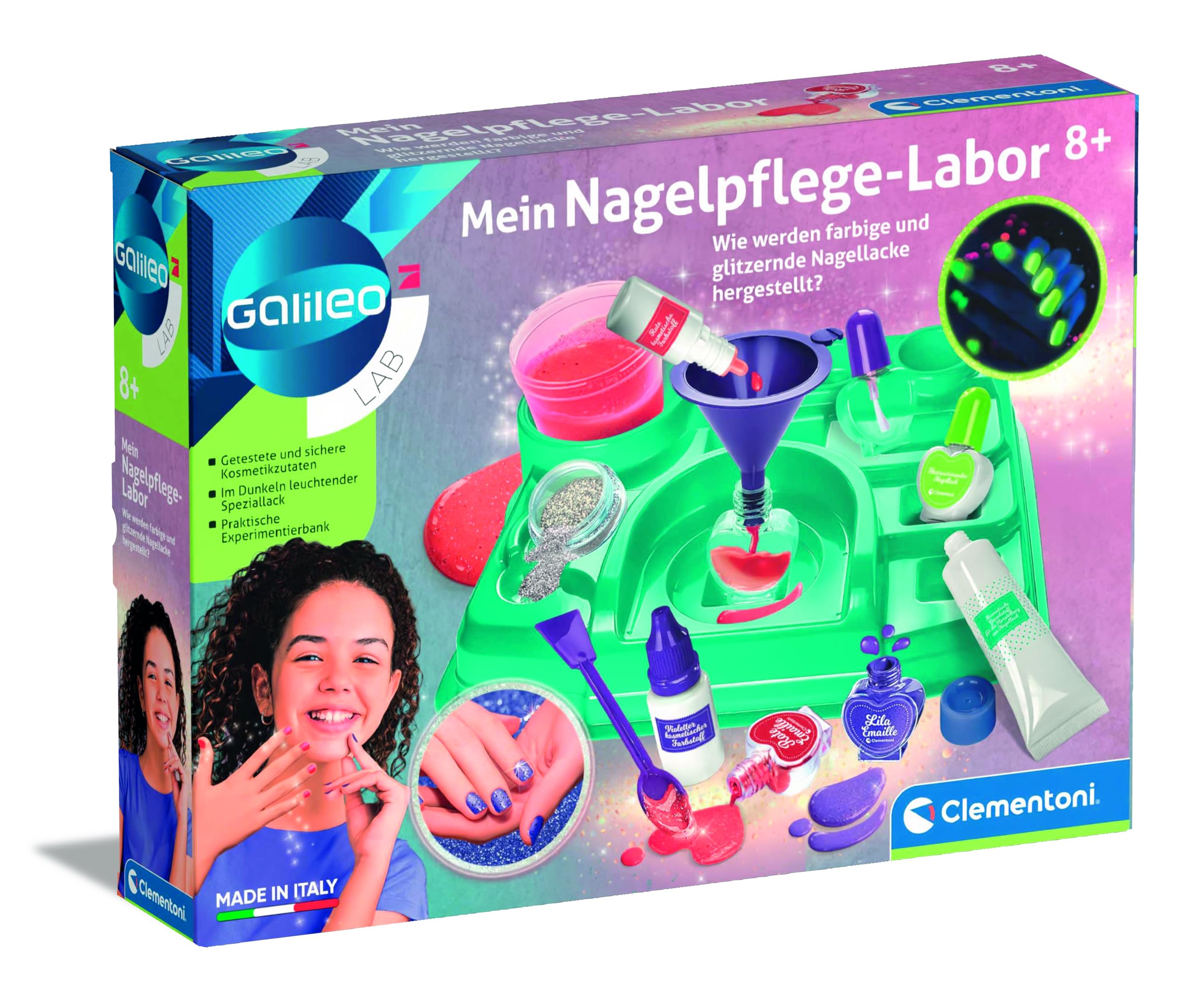 Galileo Lab Mein Nagelpflege Labor - Nageldesigns selber erschaffen, DIY Nagellack Set für Kinder ab 8 Jahren, 59325 von Clementoni