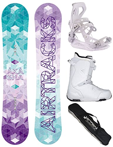 Airtracks Damen Snowboard Set Freestyle Freeride Akasha Lady Flat Rocker 147 + Bindung Master W + Boots Master QL W 40 + Sb Bag / 144 147 150 153 cm