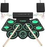 Uverbon 9 Pad E-Drum-Kit MIDI-Drum-Matte Protable Roll Up Digital Music Pad Eingebauter Stereo-Lautsprecher mit 2 Fußpedalen USB-Ladegerät für Kinder und Anfänger