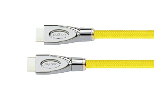PYTHON® Series PREMIUM High-Speed-HDMI Anschlusskabel mit Ethernet - 4K2K / UHD / Ultra HD / Full HD - Kupferleiter (OFC), 3D-Unterstützung, Dreifachschirmung, Nylongeflecht - gelb, 5 m