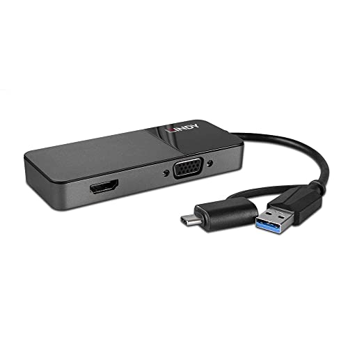 Lindy - Videoadapter - USB Typ A männlich zu HD-15 (VGA), HDMI - 10 cm - Schwarz