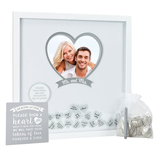 Pearhead 'Mr. & Mrs.' Wedding Wishes Frame, Cherish Wedding Memories, Alternative Guest Book Idea, White