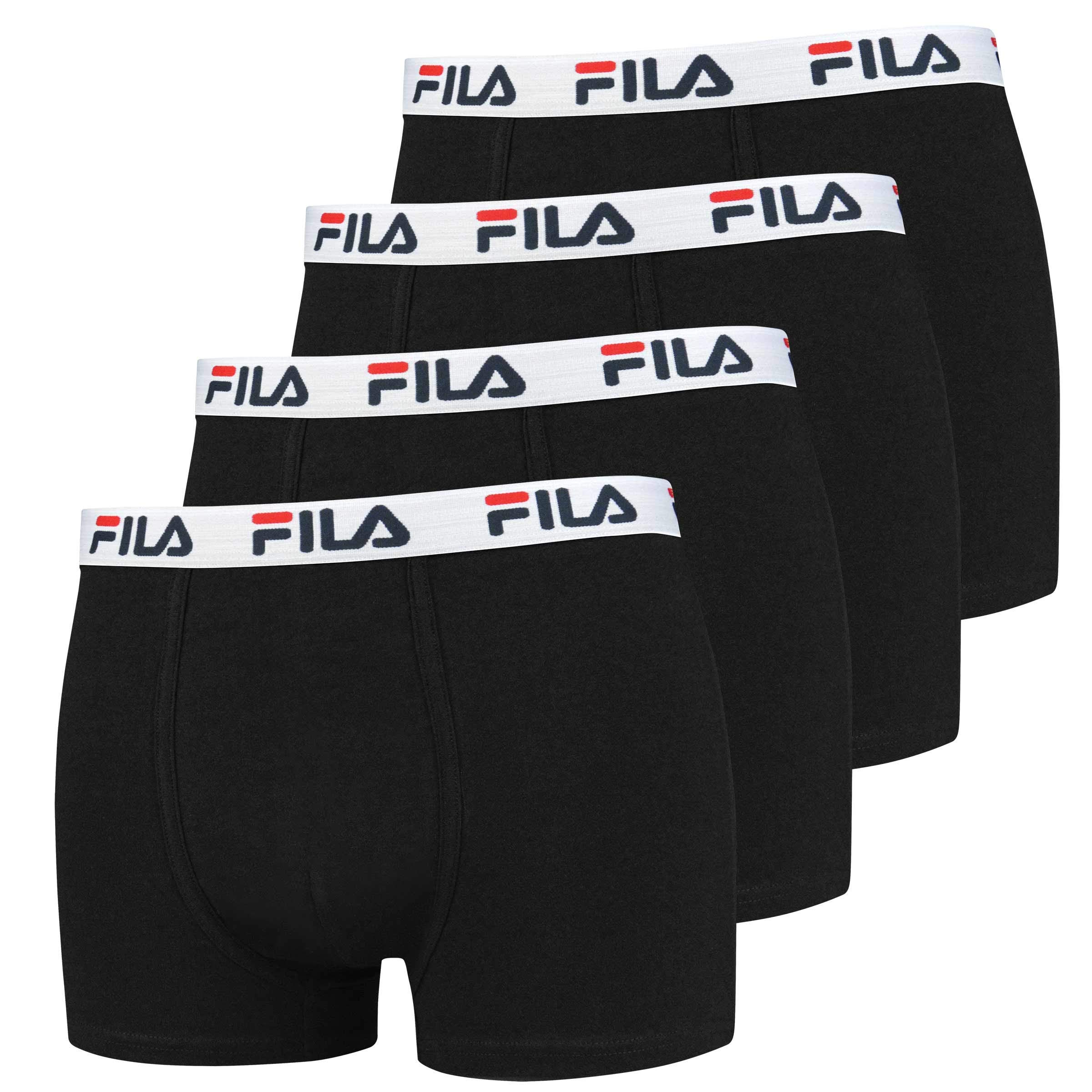 FILA 4er Vorteilspack Herren Boxershorts - Logo Pants - Einfarbig - viele Farben (Schwarz, M - 4er Pack)