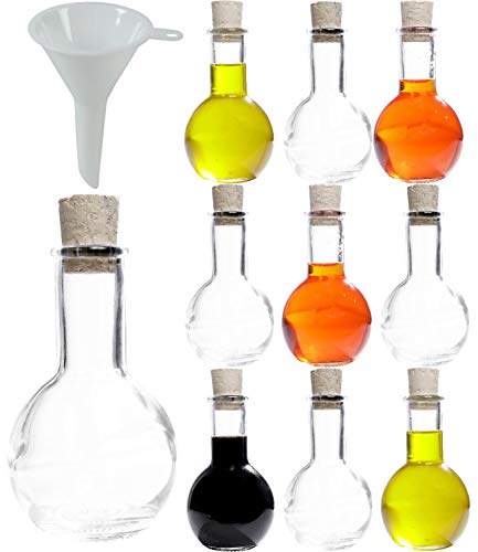 Viva Haushaltswaren - 10 x kleine Glasflasche Tulipano 100 ml mit Korkverschluss, als Schnapsflasche, Likörflasche & Ölflasche verwendbar (inkl. Trichter Ø 5 cm)