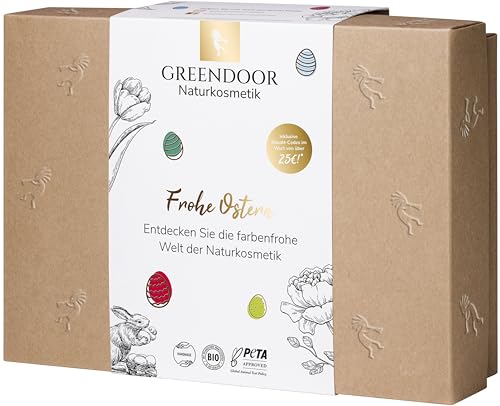 GREENDOOR Geschenkset Ostern, 24 Stück GREENDOOR Naturkosmetik Produkte in kleinen Packungsgrößen, Rabatt Codes auf den Faltschachteln