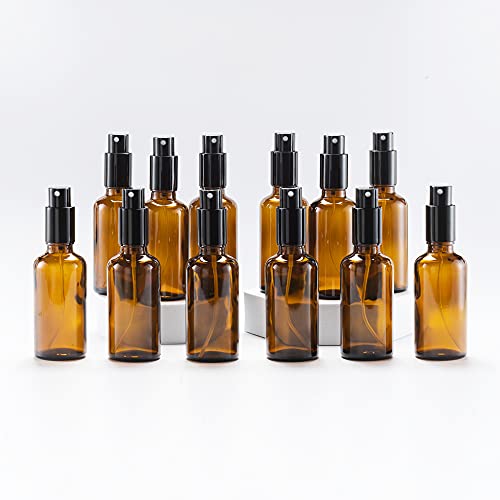 Yizhao 50ml Braun Glas-Sprühflasche, Leere Feine Sprühflaschen mit Metallkappe für Reinigung, Aromatherapie, Diffusor für ätherische Öle, Massage, Haare, Haustiere-12Pcs