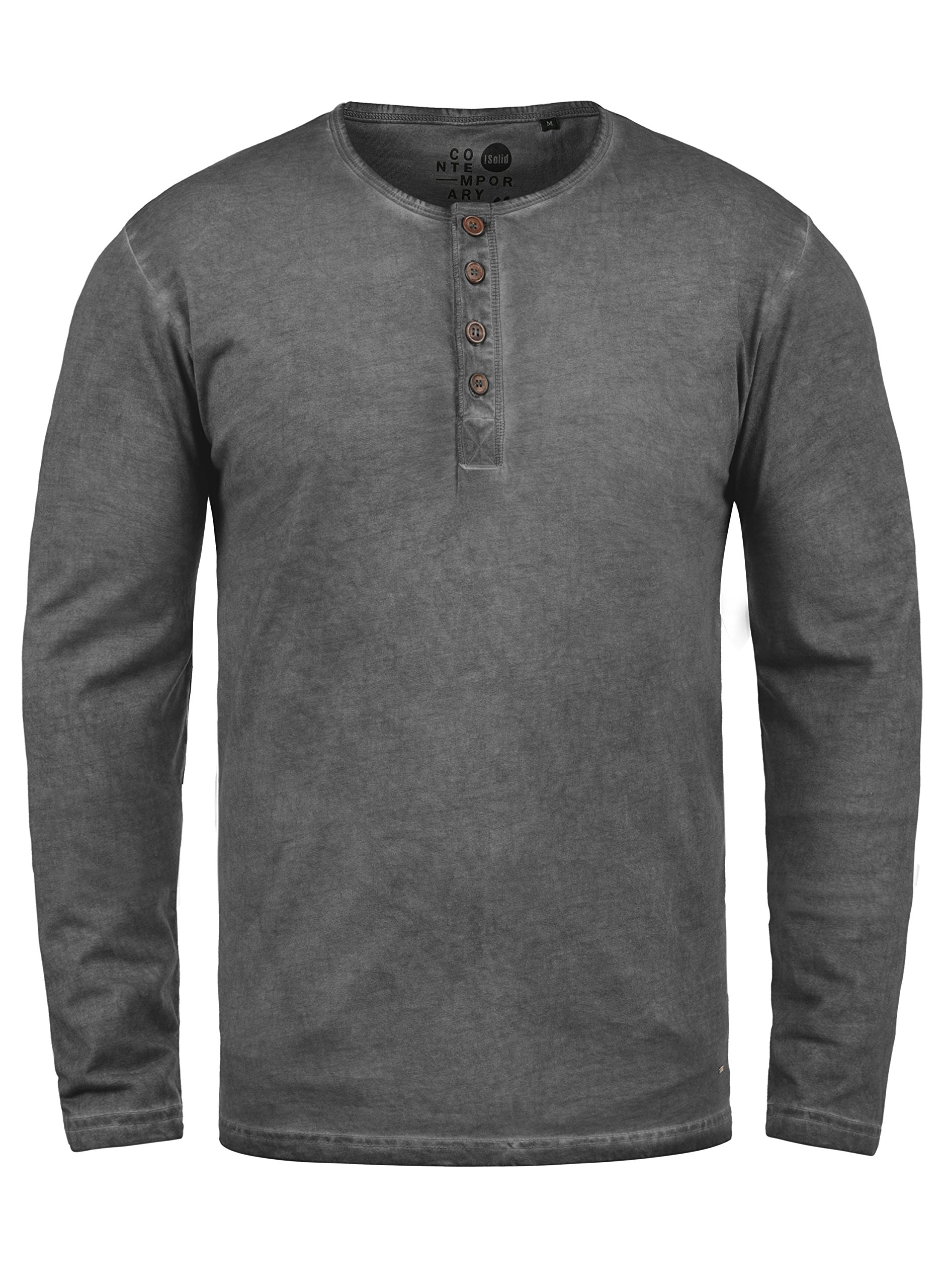 Solid Timur Herren Longsleeve Langarmshirt mit Grandad- Ausschnitt aus 100% Baumwolle Slim Fit Meliert, Größe:S, Farbe:Dark Grey (2890)