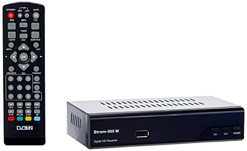 hd-line Strom 505 A DVBT-2 Receiver Full HD 1080P 4K ( HEVC/H.265 HDMI SCART, USB 2.0), DVBT2 Receiver, DVB-T2 Receiver, DVB T2 Reciver HD Receiver, TV Receiver, DVBT 2 Resiver, Empfänger Schwarz