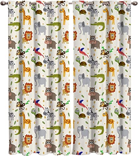 Vorhang Blickdicht Löwe Giraffe Gardinen mit Ösen 3D Muster Cartoon Kinder Blickdichte Vorhänge Thermovorhang Kälteschutz Verdunklungsvorhänge für Wohnzimmer Schlafzimmer 2er Set 140x145 cm（BxH)