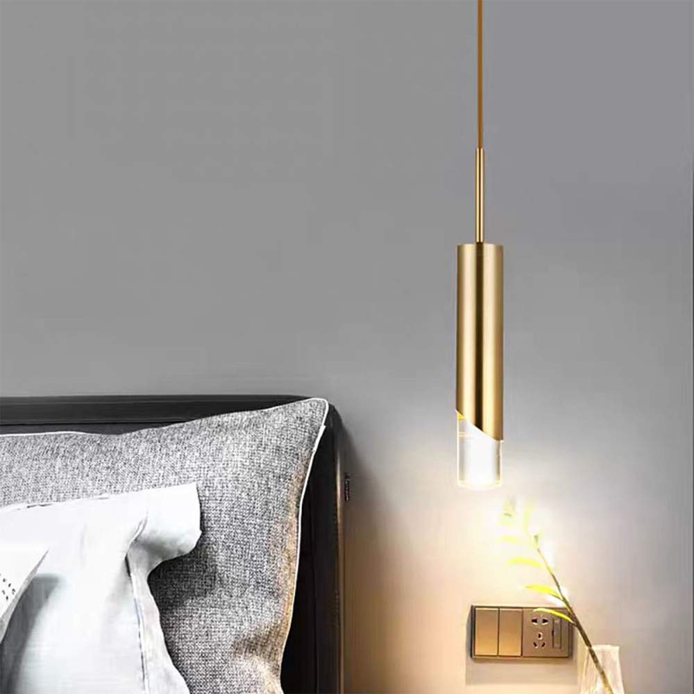 AIRUI Lange Röhre LED-Pendelleuchte Nordisch Modern Deckenbeleuchtung Zylindrisch Höhenverstellbar Hängelampe Für Schlafzimmer Esszimmer Küche,Gold+Neutral Light-Single Head+5W