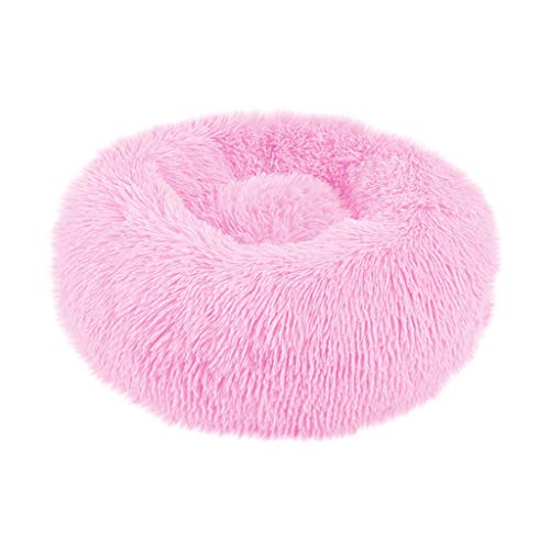 Yowablo Haustierbett Hund Runde Katze Winter Warme Schlafsack Lange Plüsch Weiche Beruhigende Bett (70 * 70 * 20cm,4- Rosa)