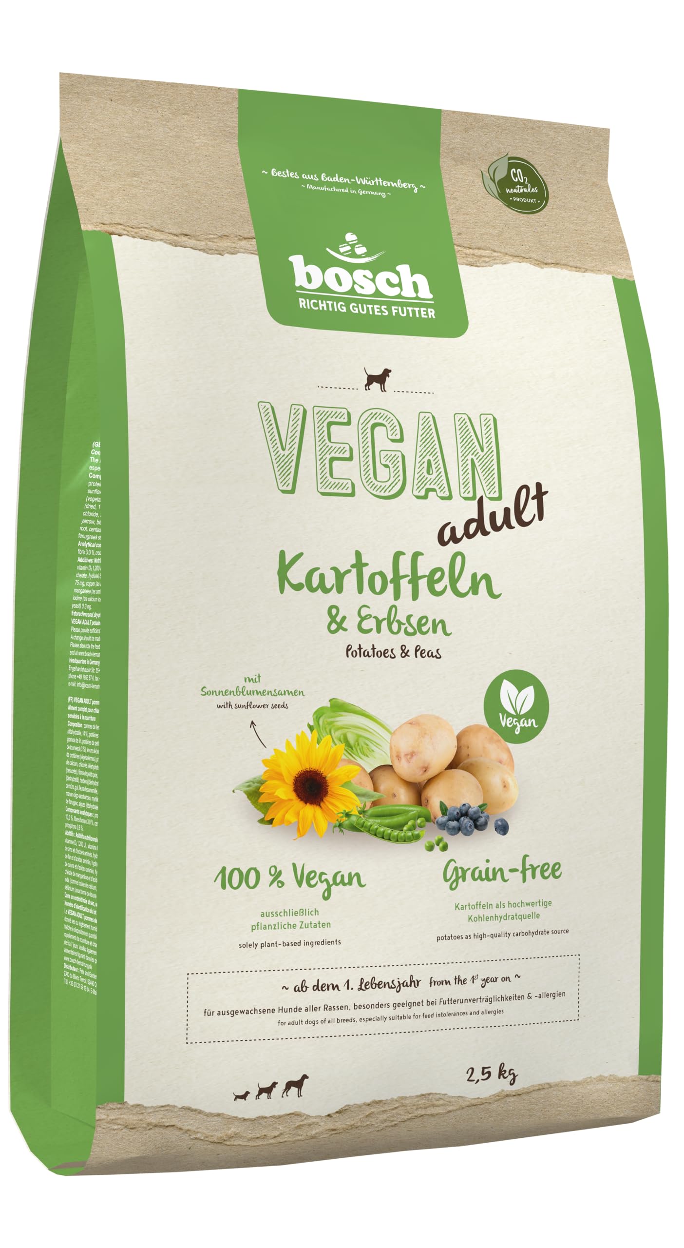 HPC Vegan Adult Kartoffel und Erbsen | Hundetrockenfutter Für Ausgewachsene Hunde Aller Rassen | Single Protein Grain-Free | 1 X 2.5 Kg