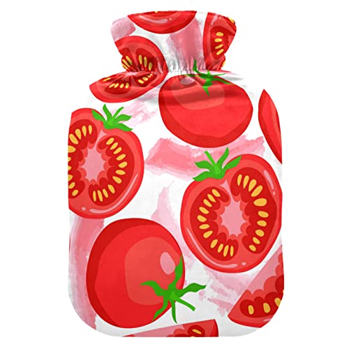 YOUJUNER Wärmflasche mit roten Tomatenscheiben Muster Bezug 2 Liter große Wärmflasche Warm Komfort Handfüße Wärmer