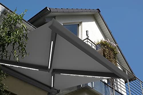 HOME DELUXE - LED Vollkassettenmarkise ELOS - Anthrazit, 500 x 300 cm - inkl. Wind- und Sonnensensor, Fernbedienung, Handkurbel, Montagematerial I Terrassenüberdachung Sonnenschutz Windschutz