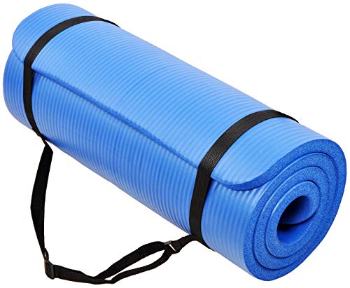 BalanceFrom GoCloud All-Purpose 1-Inch Extra Thick High Density Anti-Tear Exercise Yoga Mat with Carrying Strap (Blue).