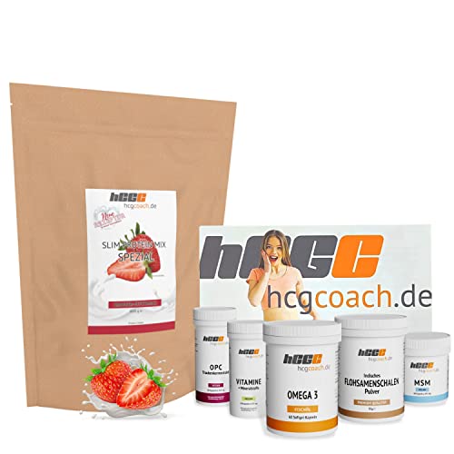 HCG Diät / 21 Tage Stoffwechselkur, 30 Tage Nahrungsergänzungen mit Eiweiß und Darmkur Slim Protein-Mix (Erdbeere)