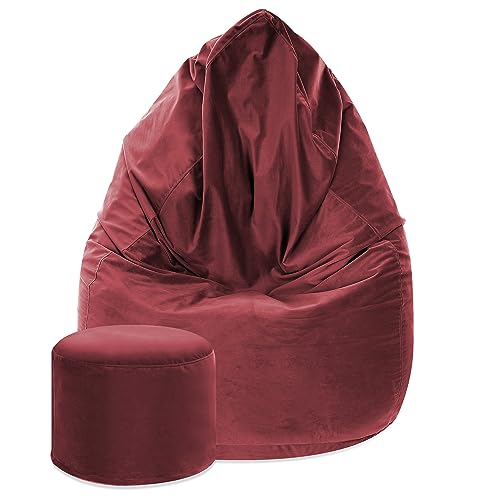 DreamRoots Sitzsack Kinder 70x70x105cm - Sitzsack Samtstoff - Bean Bag Chair - Sitzsack mit Lehne und Hocker und Bezug - Sitzkissen Boden - Chill Sack - Bubibag Sitzsack - Sitzsack mit Füllung