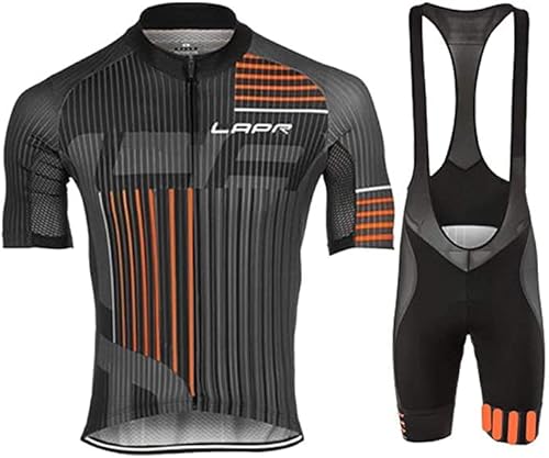 d.Stil Herren Radtrikot Set Kurzarm mit Sitzpolster für MTB Rennrad Fahrrad Jersey + Bib Shorts Radsportanzug M - 4XL (Grau-Orange-2, XXL)