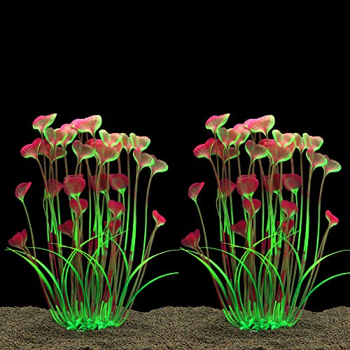 JIH Kunststoff-Pflanzen für Aquarium, hohe künstliche Pflanzen für Aquarien, Dekoration, 39,6 cm, 2 Stück (rot)