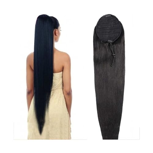 Pferdeschwanz Haarverlängerung 20,3–81,3 cm Echthaar-Pferdeschwanzverlängerung, langer, gerader Kordelzug-Pferdeschwanz, natürliches schwarzes brasilianisches Haar, Pferdeschwänze, for Anklipsen, glat