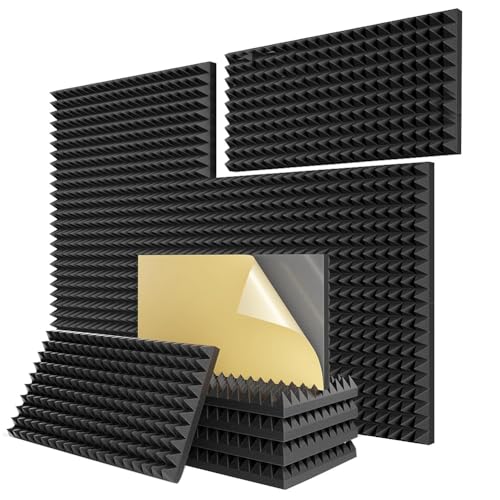 Knnuey 12er-Pack Selbstklebende Pyramiden-Schallschutzschaumplatten, 24 X 12 X 2 Große Akustikplatten, Zur Geräuschabsorption und Unterdrückung, Langlebig