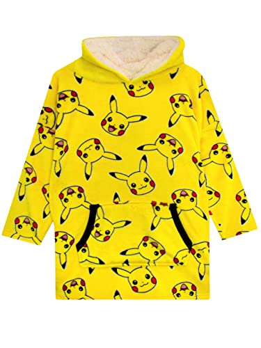 Pokemon Kinder Bettdecke Kapuzenpullover Übergroße Fleece Pikachu Gelb Einheitsgröße Für Jungen oder Mädchen