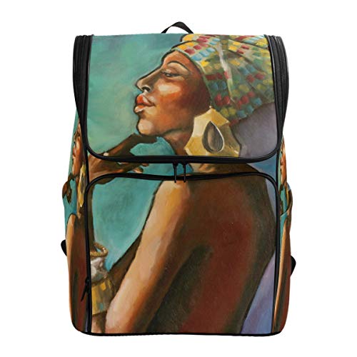 FANTAZIO Rucksack mit Ölgemälde, afrikanische Prinzessin, für den Außenbereich, Reisen, Wandern, Camping, Freizeit-Rucksack, groß