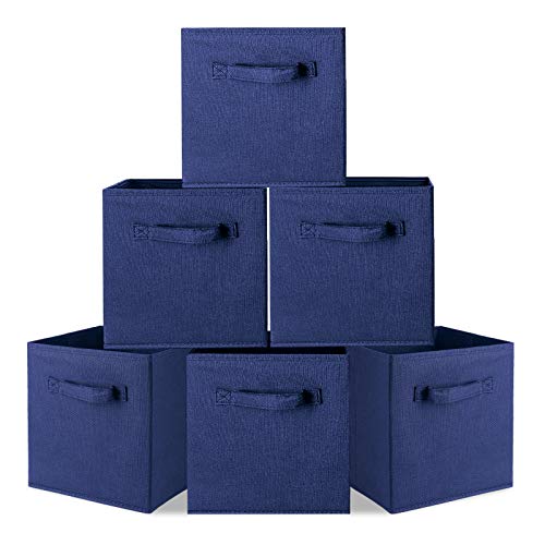 Ejoyous 6 St¨¹ck Faltbare Aufbewahrungsbox, Aufbewahrungsbox aus Stoff Aufbewahrungskorb Vlies Faltbox Stoff Faltkiste zur Aufbewahrung von Kleidung Spielzeug Datei 26,9 x 26,2 x 27,8 cm (Blau)