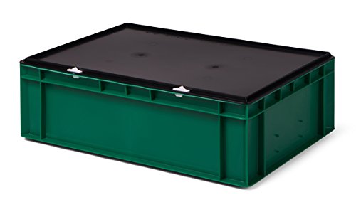 Euro-Transport-Stapelbox/Lagerbehälter, grün, mit Verschlußdeckel schwarz, 600x400x186 mm (LxBxH), 33 Liter Nutzvolumen