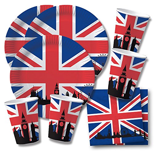 DH-Konzept 60-teiliges Party-Set Großbritannien - England - Union Jack - Teller Becher Servietten für 20 Personen