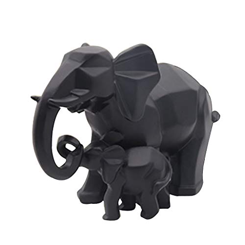 PETSOLA Mutter und Sohn Elefant Figur Dekofigur für Home Office Dekor - Schwarz